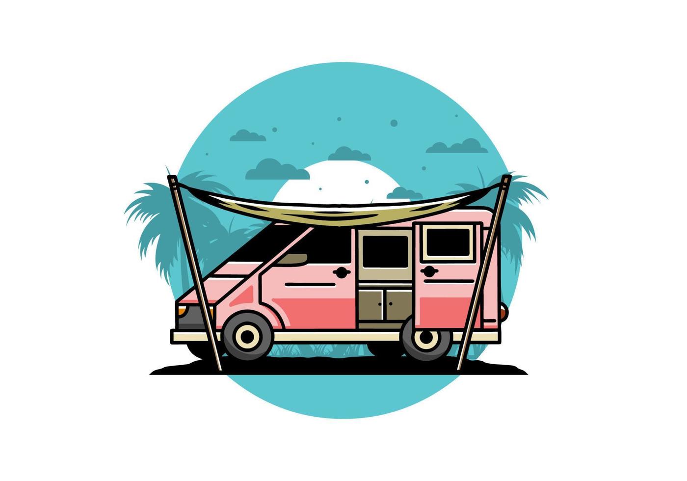 Van camper and flysheet illustration design vector