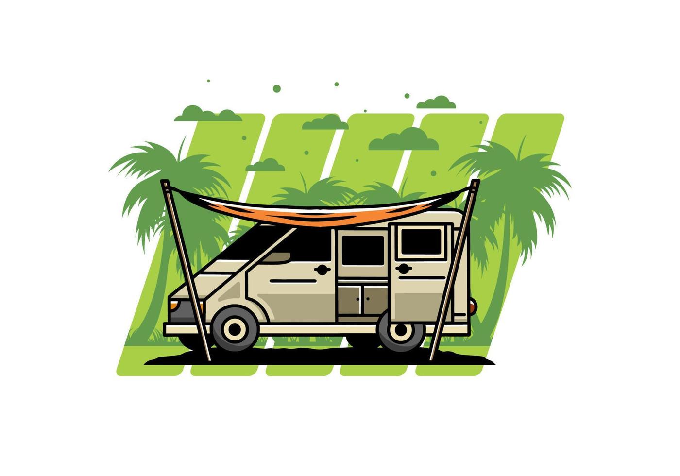 Van camper and flysheet illustration design vector