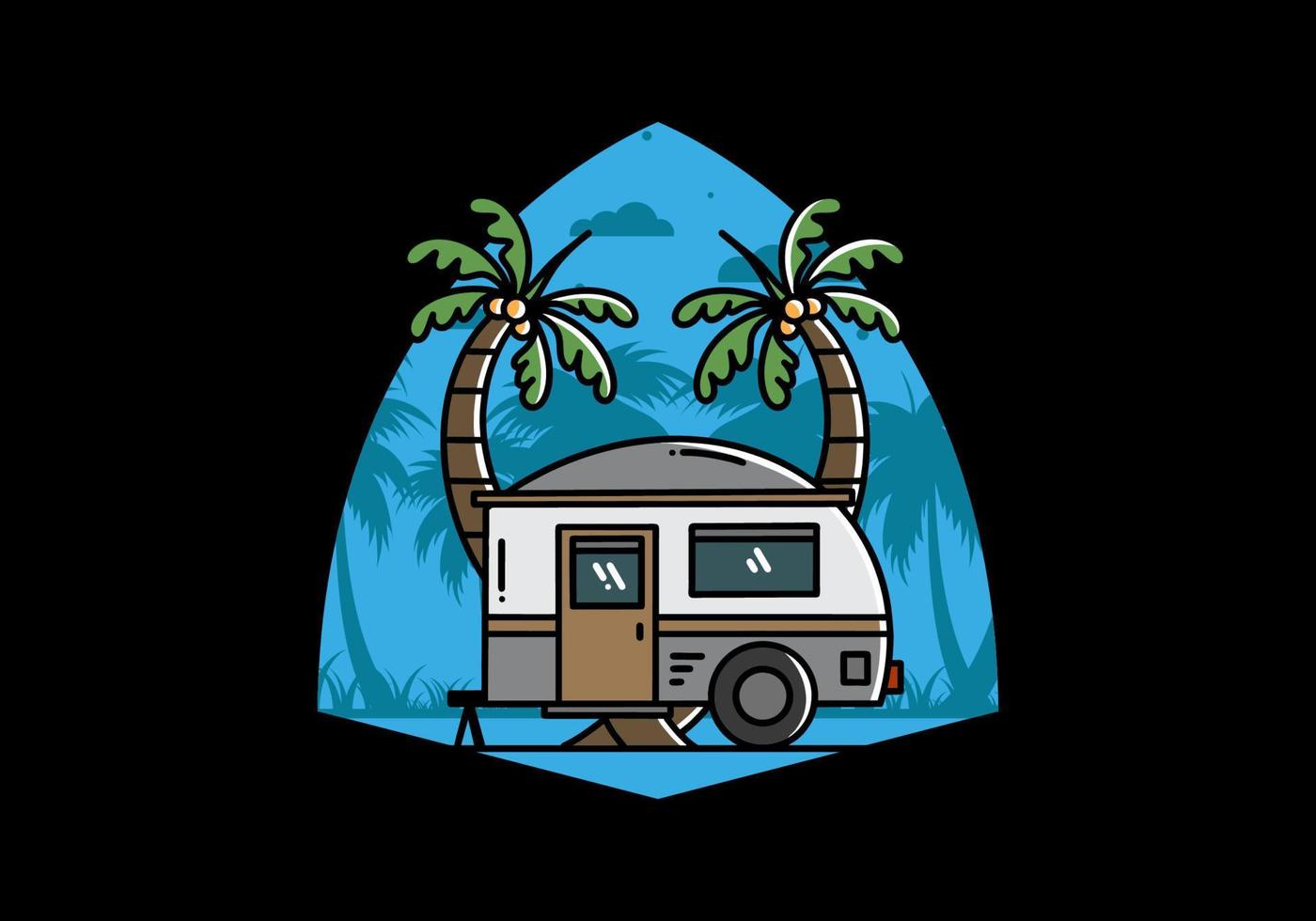 Teardrop camper and coconut tree illustration design vector