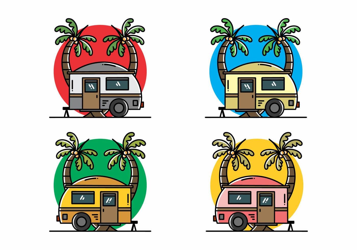 Teardrop camper and coconut tree illustration design vector