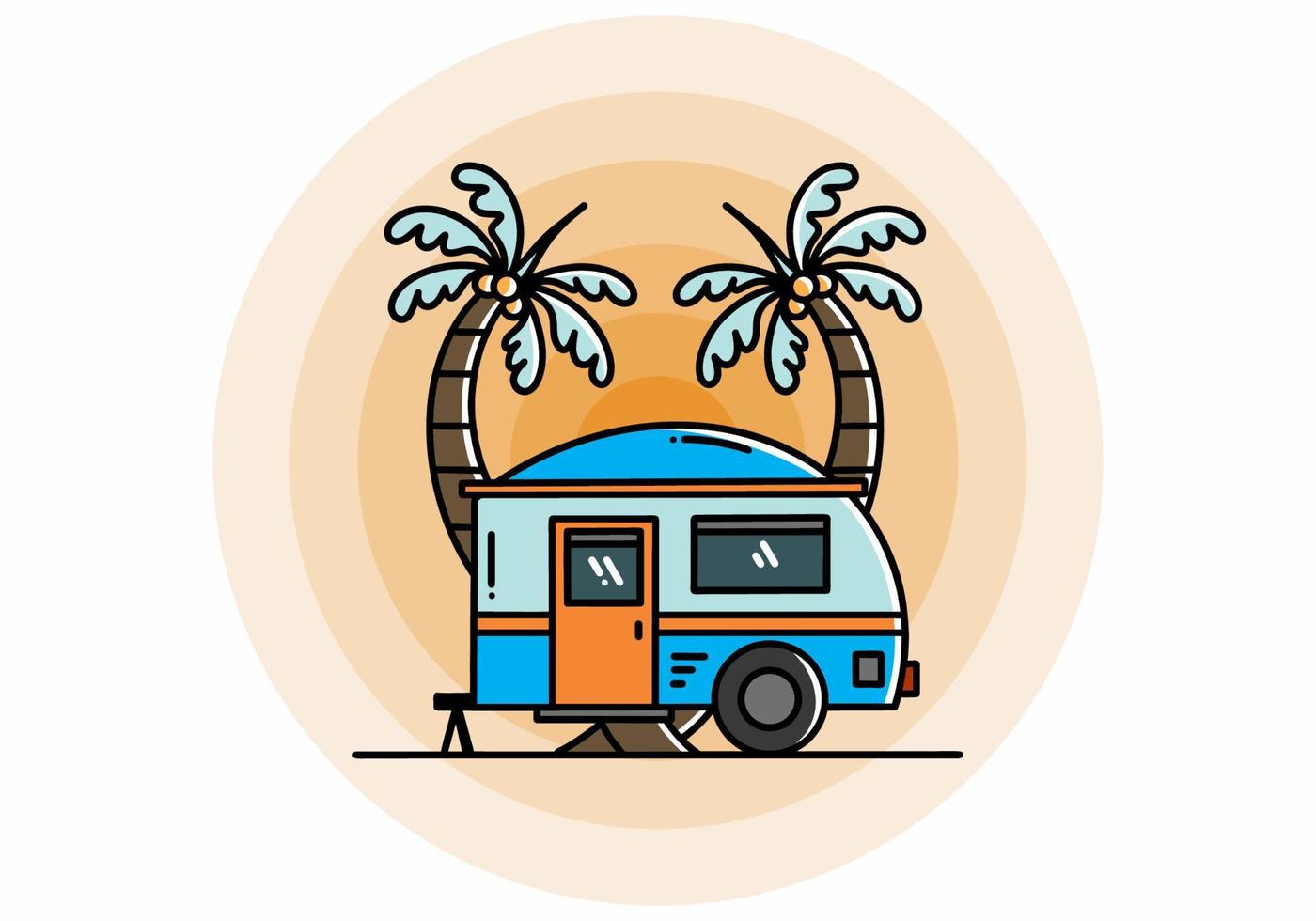 Teardrop camper and coconut tree illustration design vector