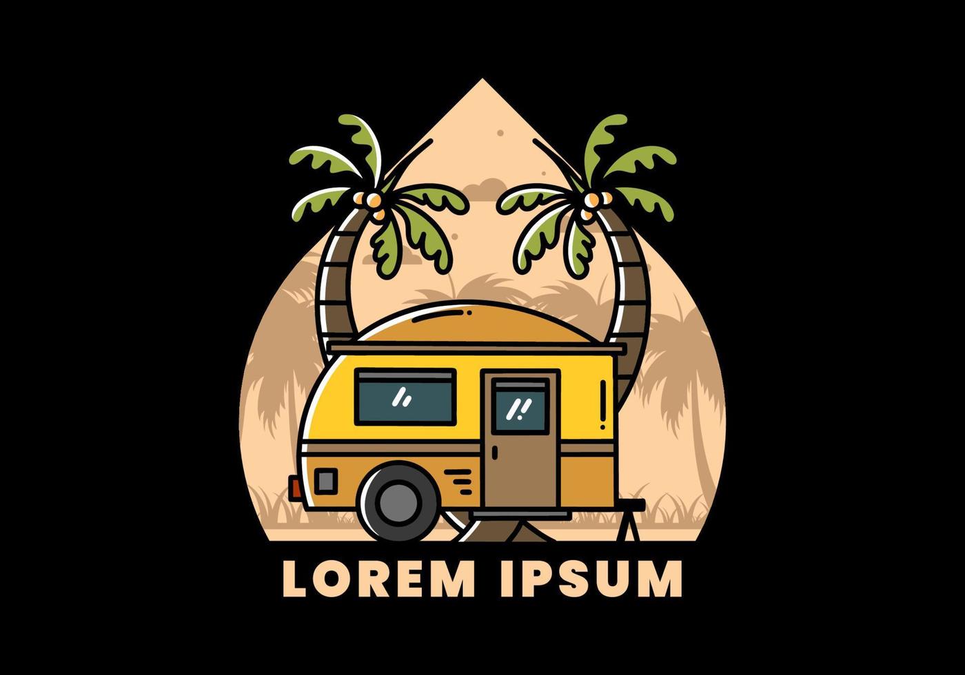 Teardrop camper and coconut tree illustration design vector