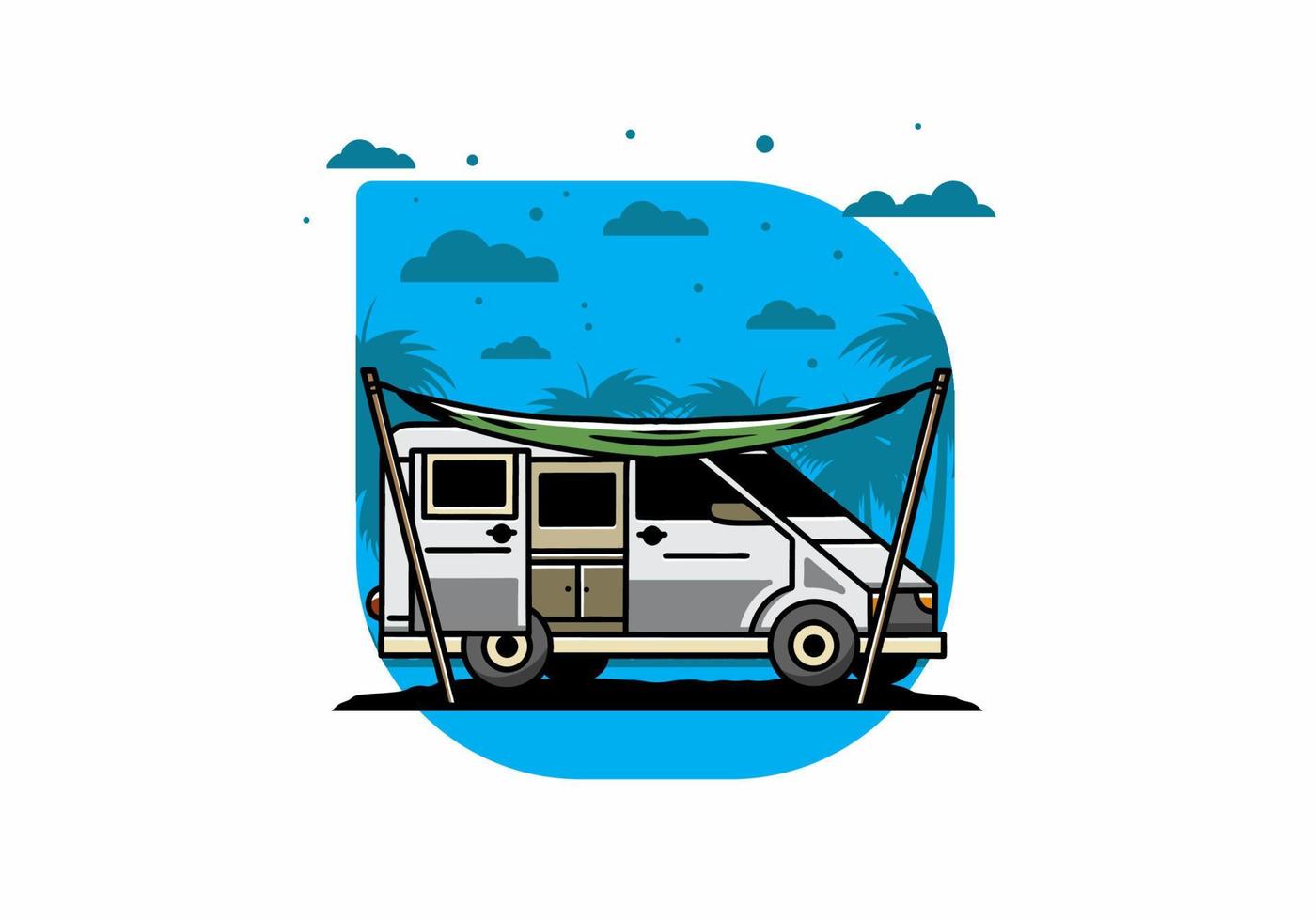 Van camper and flysheet illustration design vector