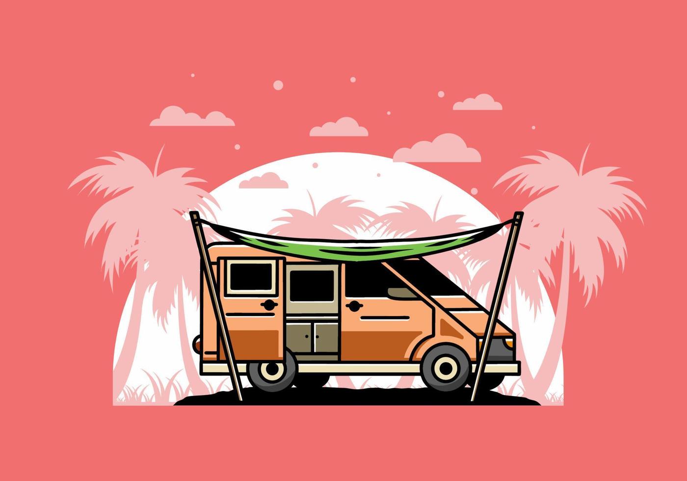 Van camper and flysheet illustration design vector