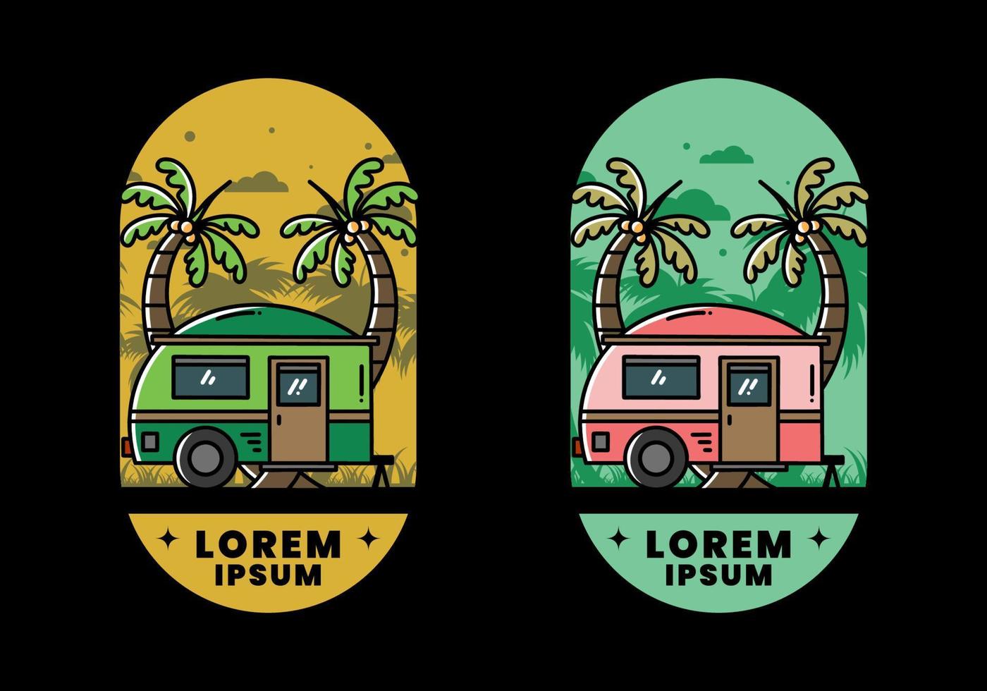 diseño de ilustración de árbol de coco y caravana en forma de lágrima vector