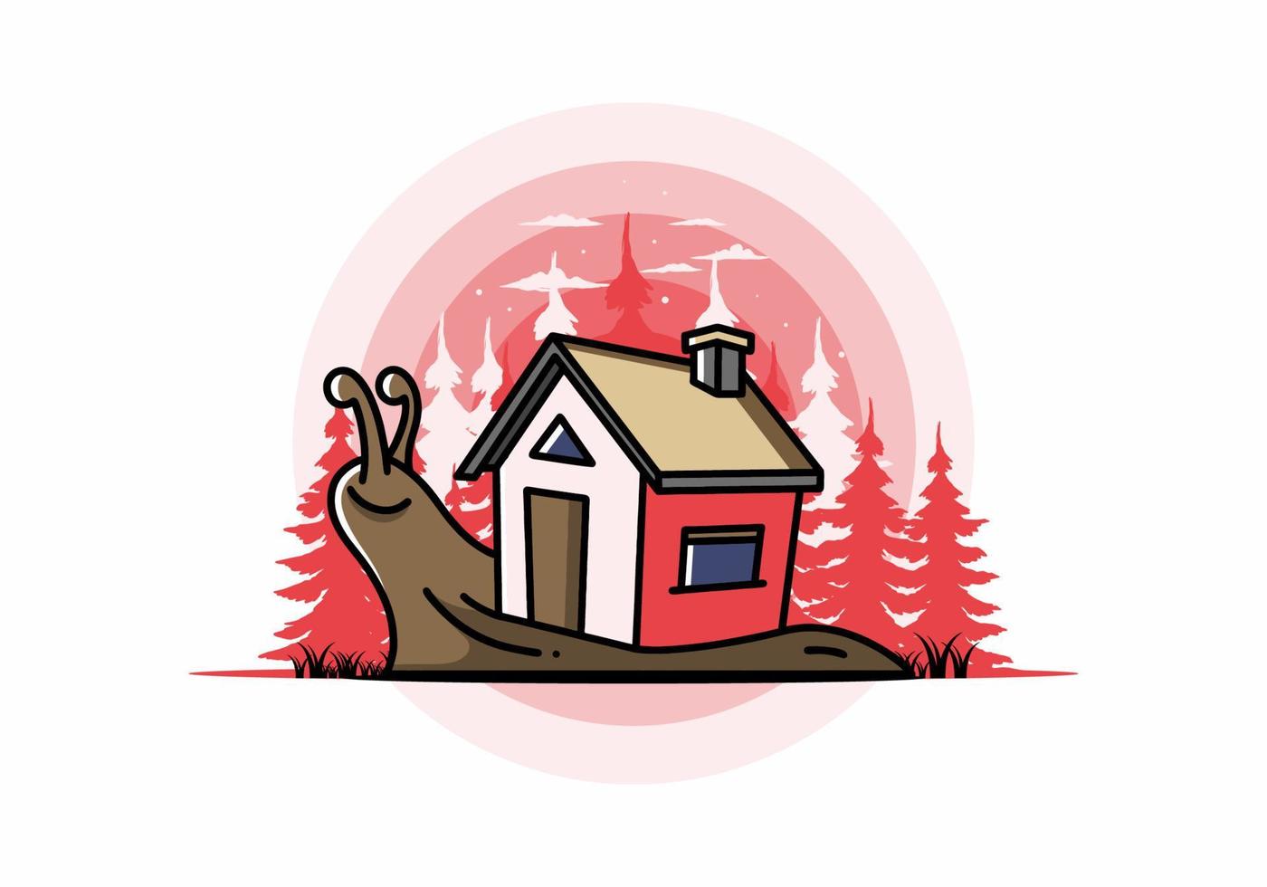 Walking snail and house illustration design vector