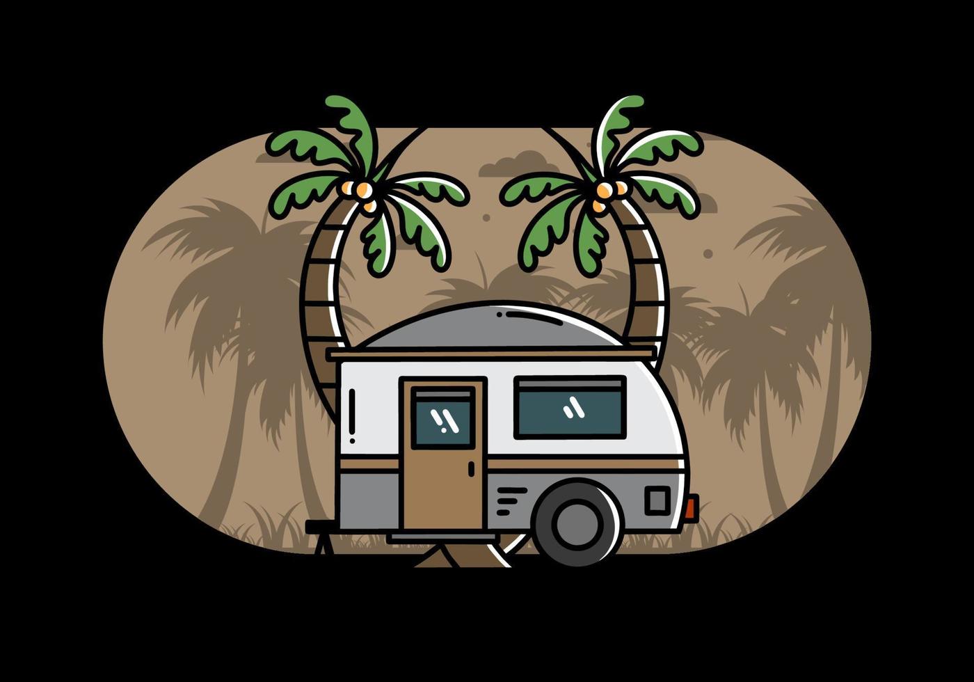 Teardrop camper and coconut tree illustration design vector