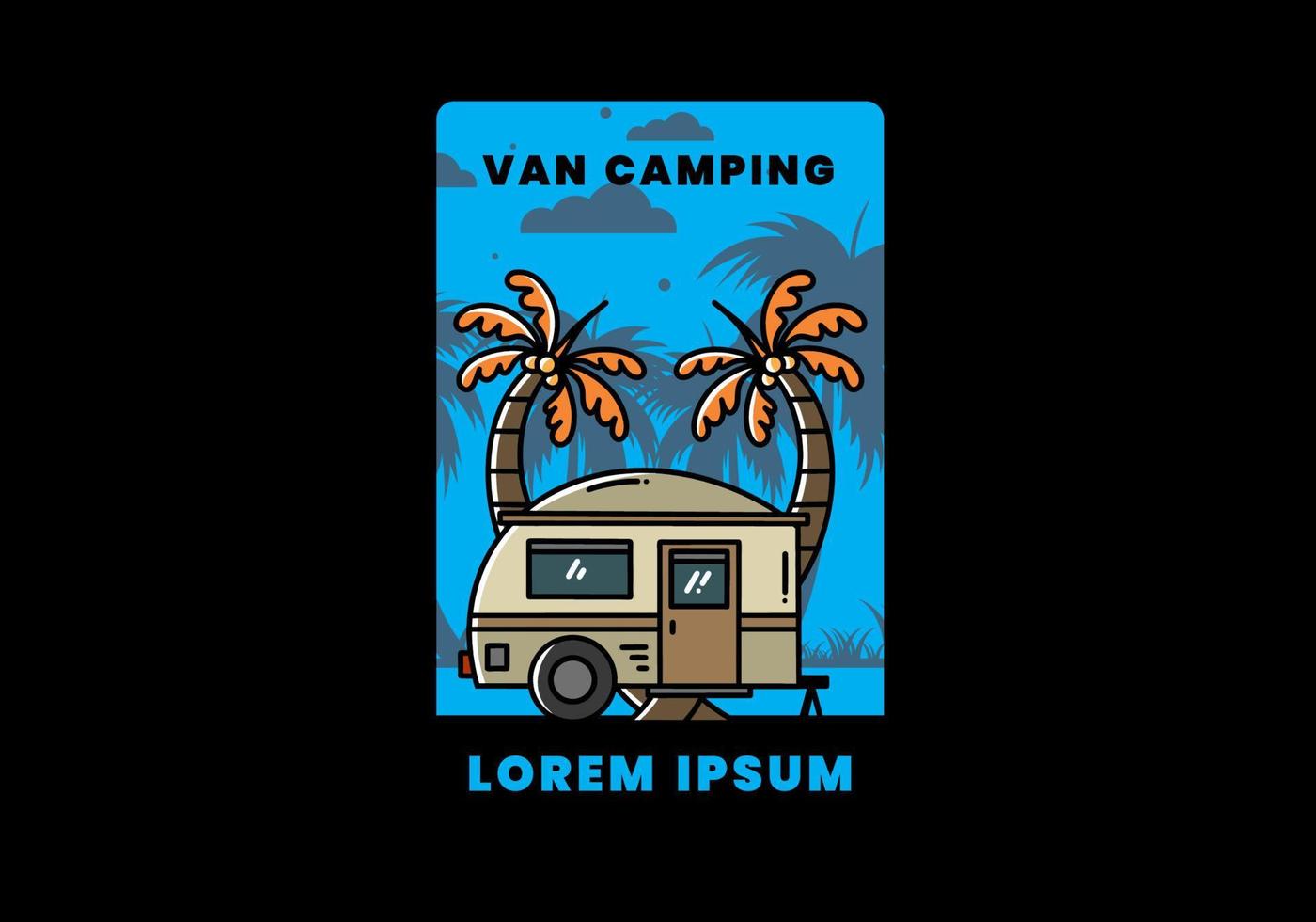 Teardrop camper and coconut tree illustration design vector