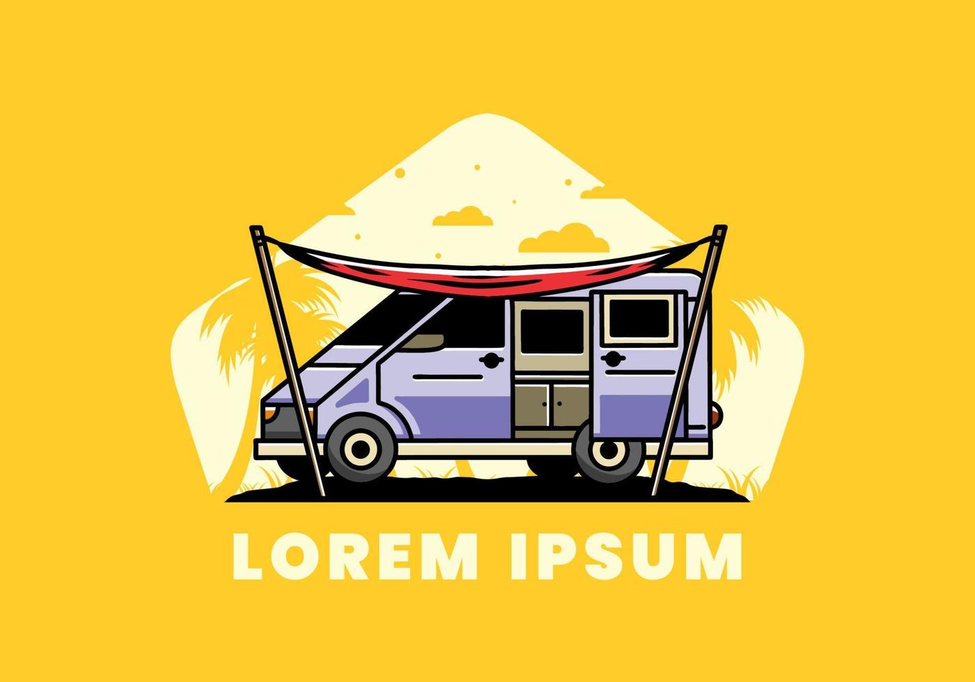 Van camper and flysheet illustration design vector