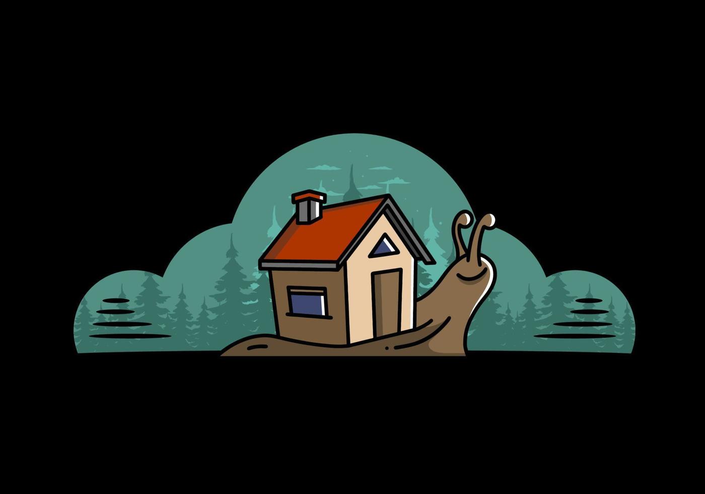 Walking snail and house illustration design vector