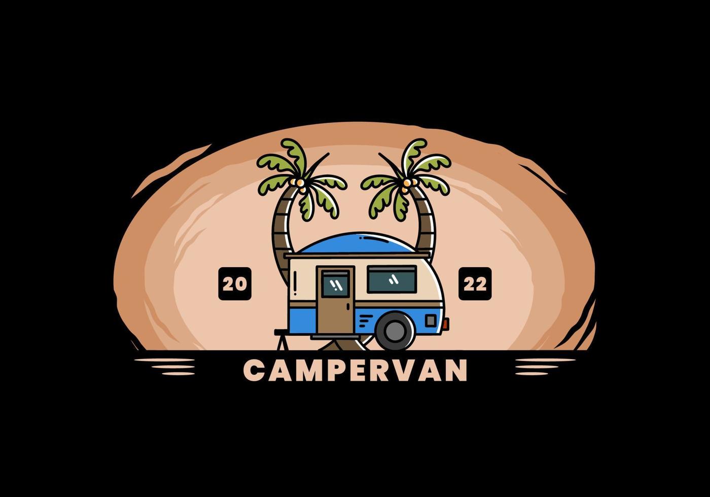 Teardrop camper and coconut tree illustration design vector