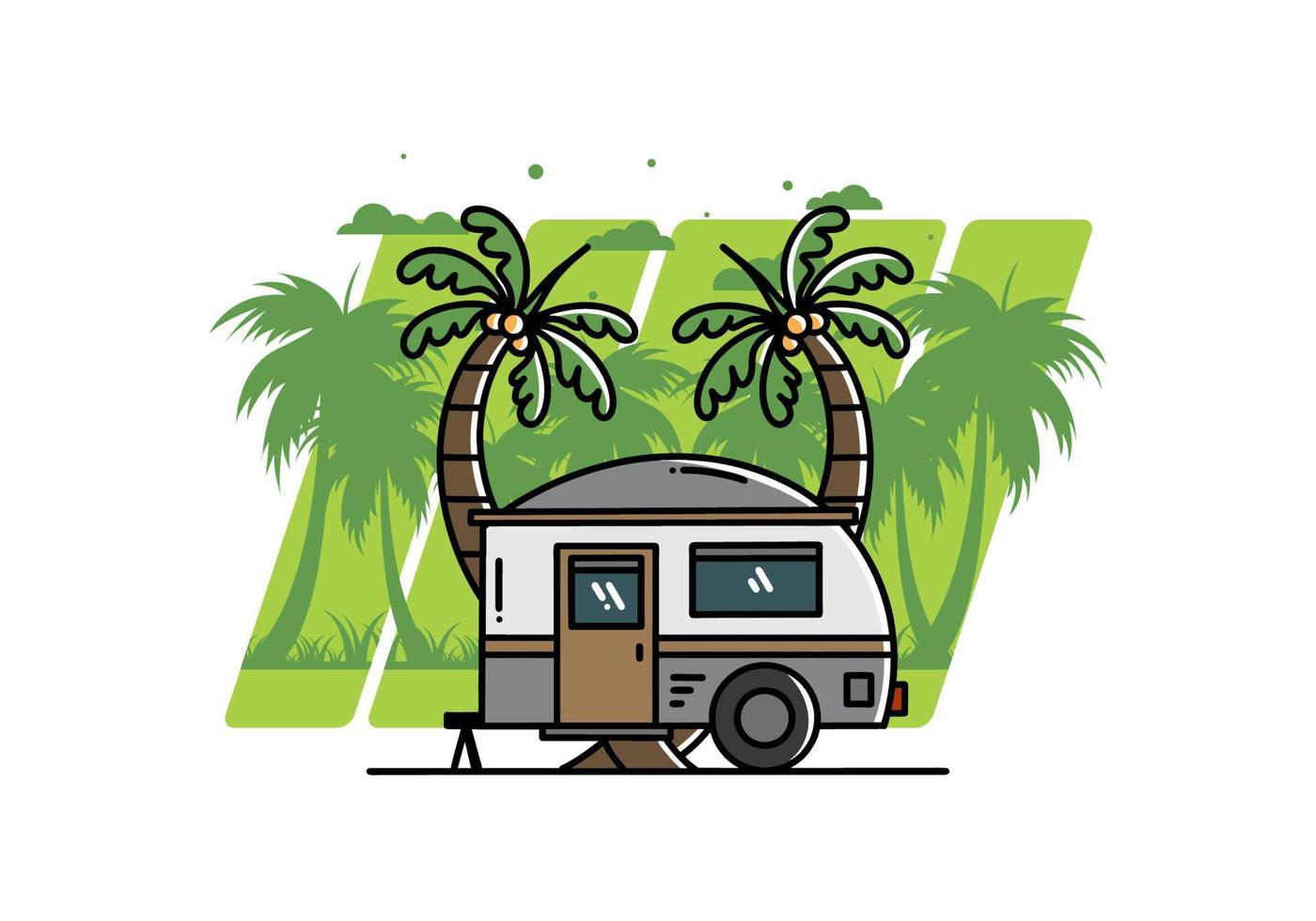 Teardrop camper and coconut tree illustration design vector