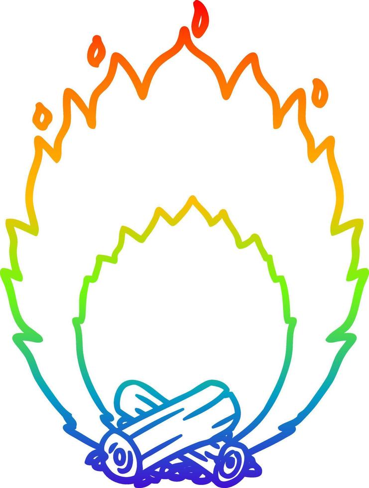 rainbow gradient line drawing cartoon blazing camp fire vector