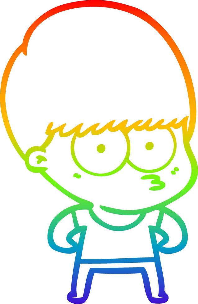 rainbow gradient line drawing curious cartoon boy vector