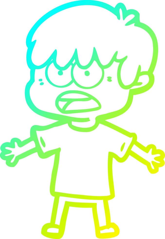 cold gradient line drawing worried cartoon boy vector