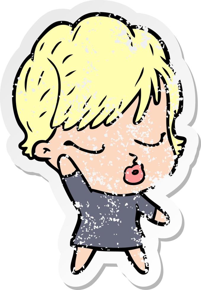 distressed sticker of a cartoon woman with eyes shut vector