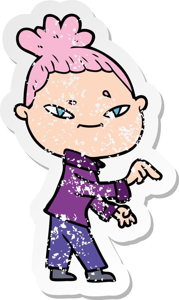 distressed sticker of a cartoon woman vector