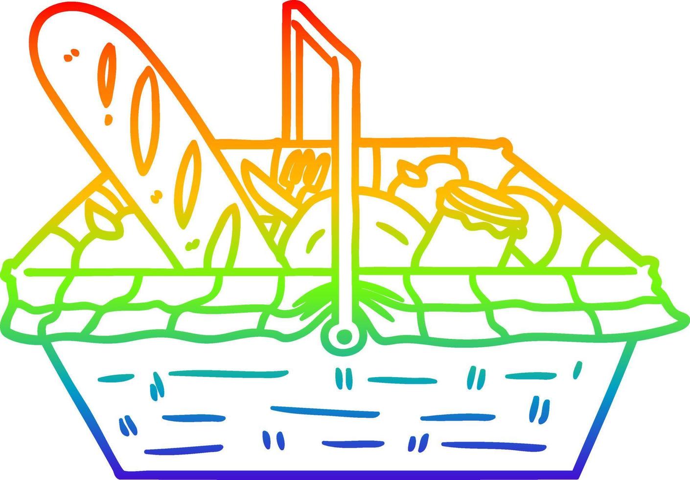 rainbow gradient line drawing cartoon picnic basket vector