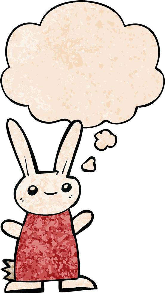 cute cartoon rabbit and thought bubble in grunge texture pattern style vector