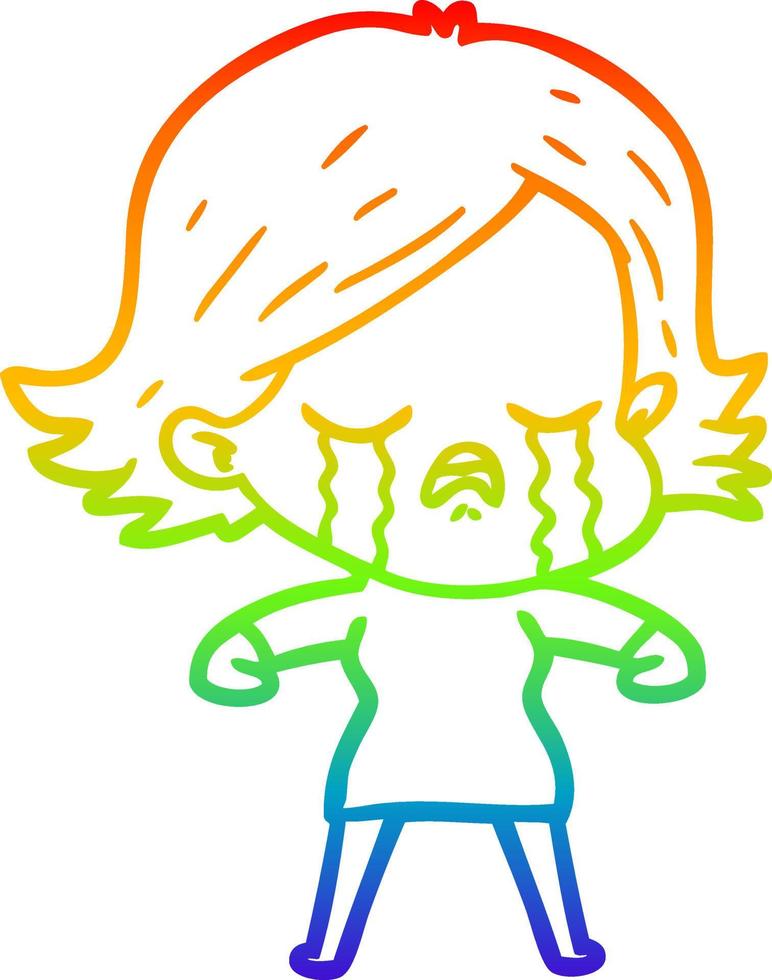 rainbow gradient line drawing cartoon girl crying vector