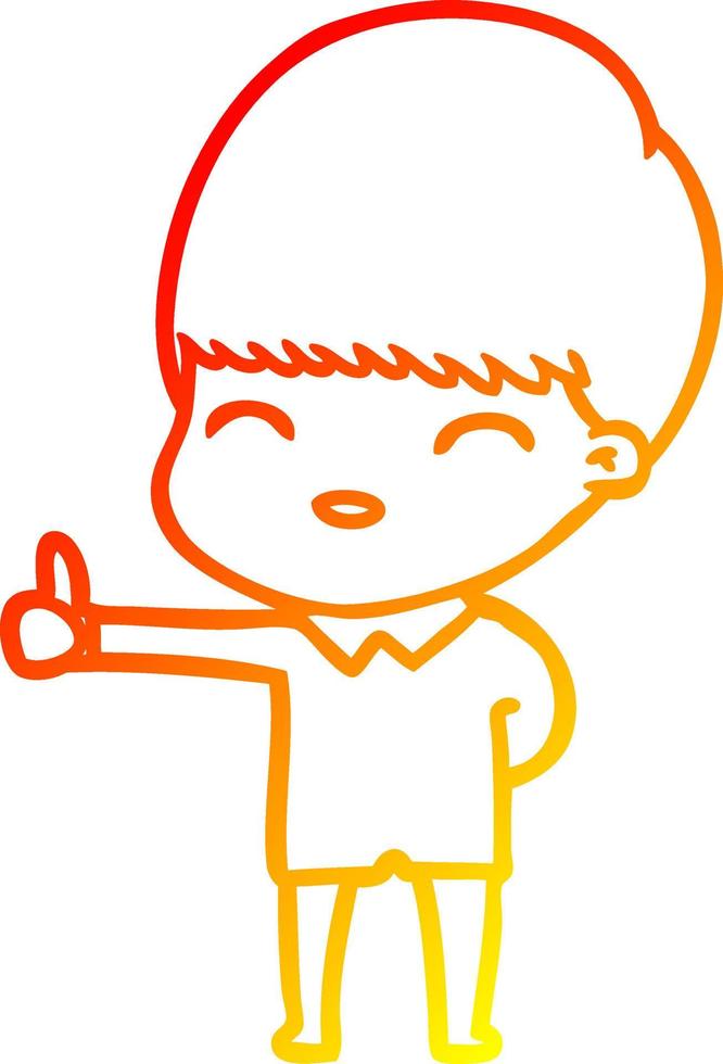 warm gradient line drawing happy cartoon boy vector