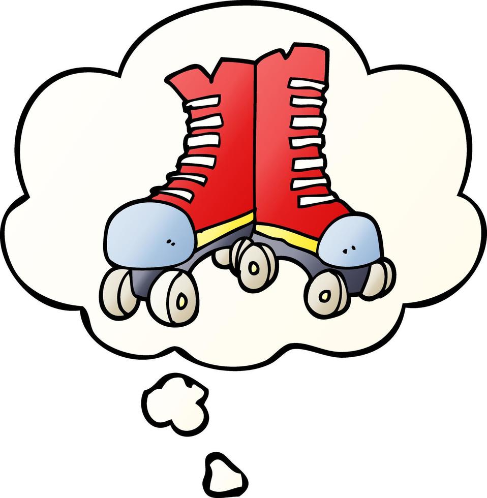 cartoon roller boots and thought bubble in smooth gradient style vector