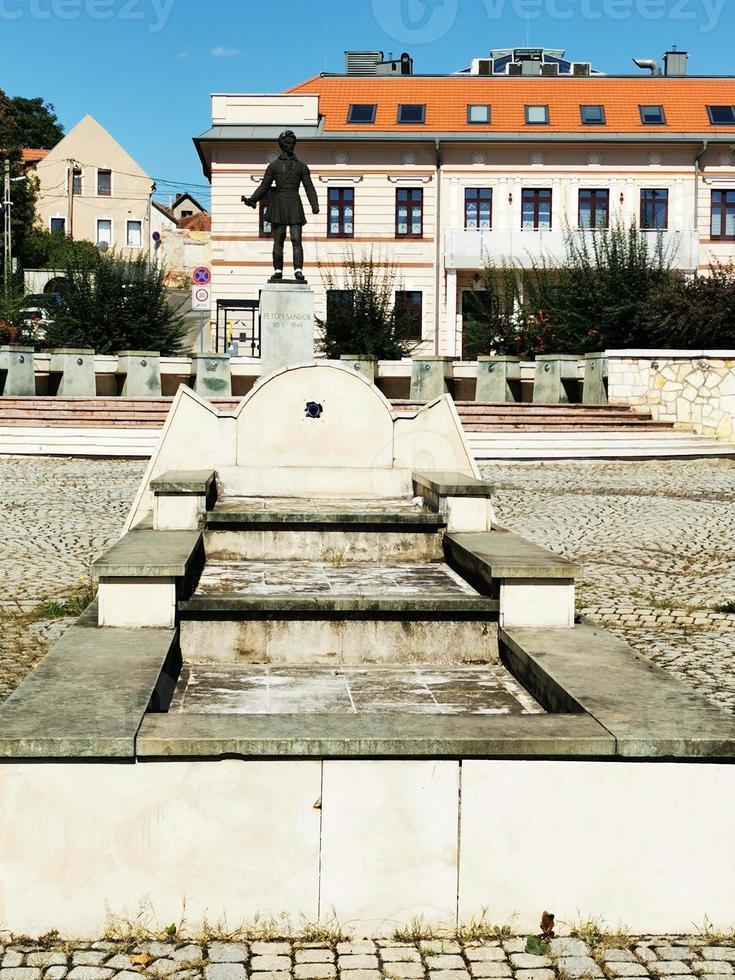MISKOLC,HUNGARY- 09.04, 2020.Statue of Sandor Petofi in wide angle in Miskolc photo