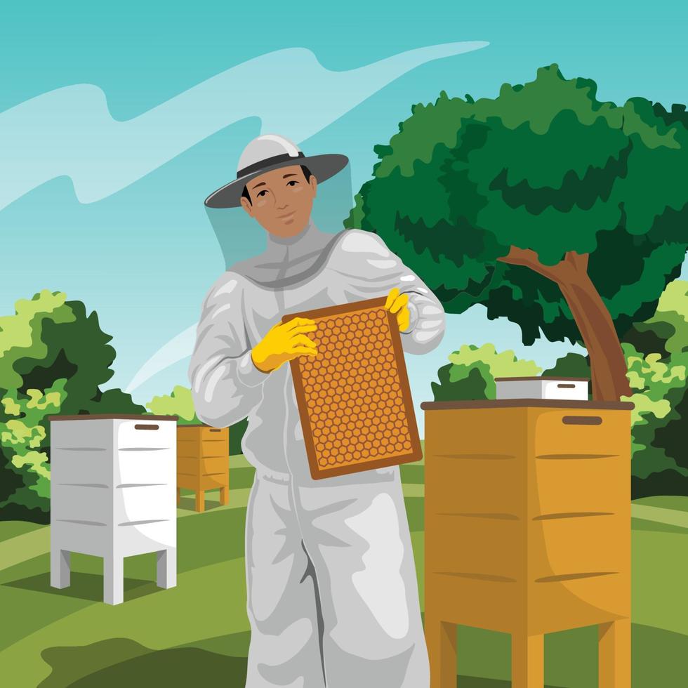 Harvesting Bee Honey vector