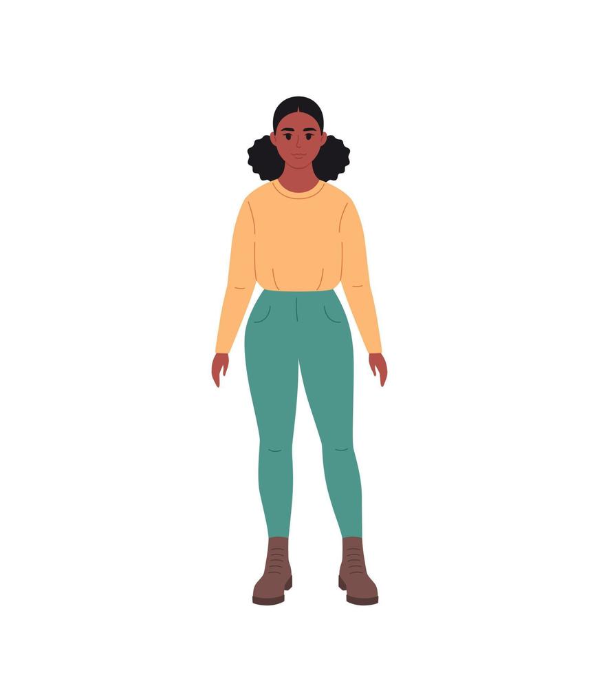 mujer negra joven moderna en ropa casual. aspecto de moda con estilo vector