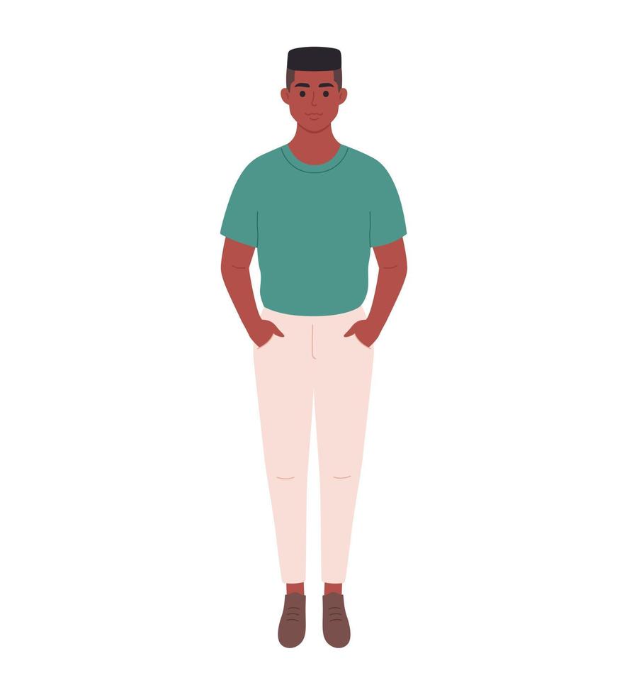 Modern young black man in casual outfit. Stylish fashionable look. vector