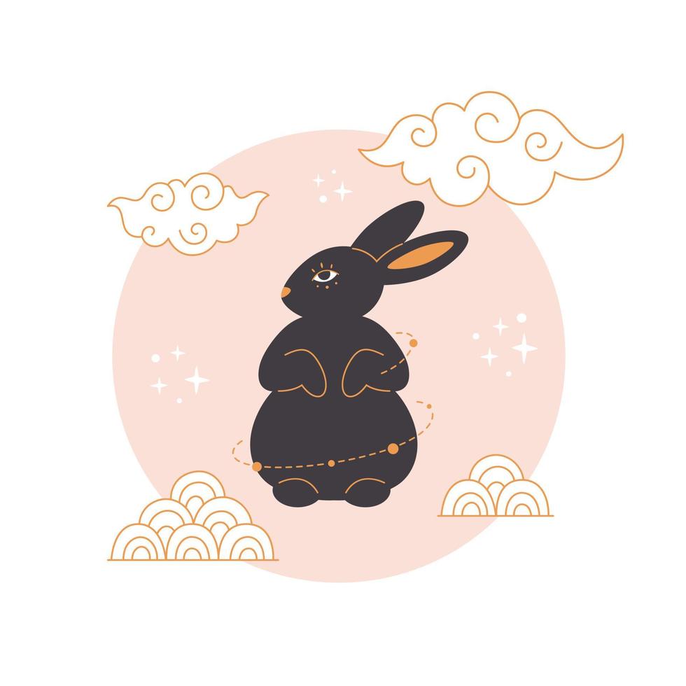 tarjeta de felicitación de feliz año nuevo chino con lindo conejo. año del conejo. Festival de mediados de otoño vector