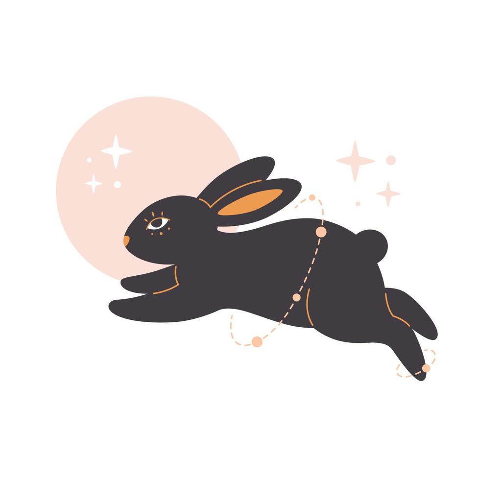 Cute rabbit with astrology elements. Year of the Rabbit vector