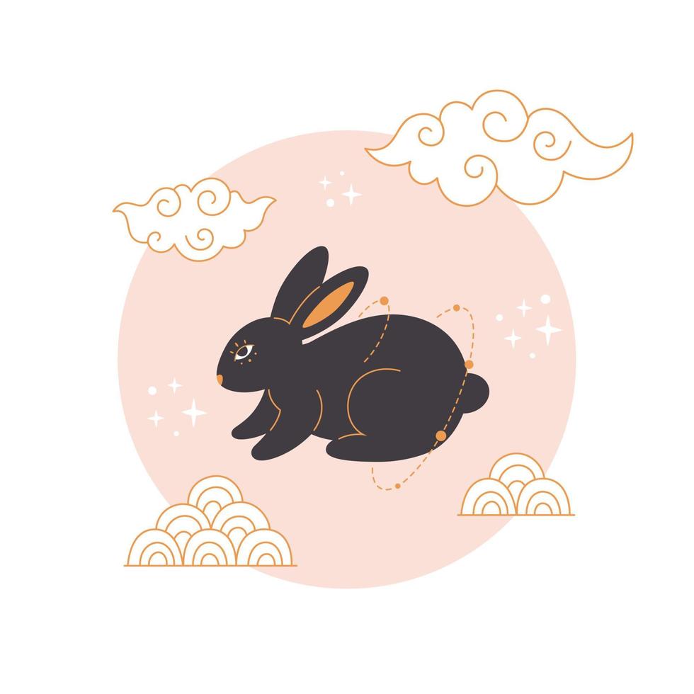 Happy Chinese New year greeting card with cute rabbit. Year of the Rabbit. Mid autumn festival vector