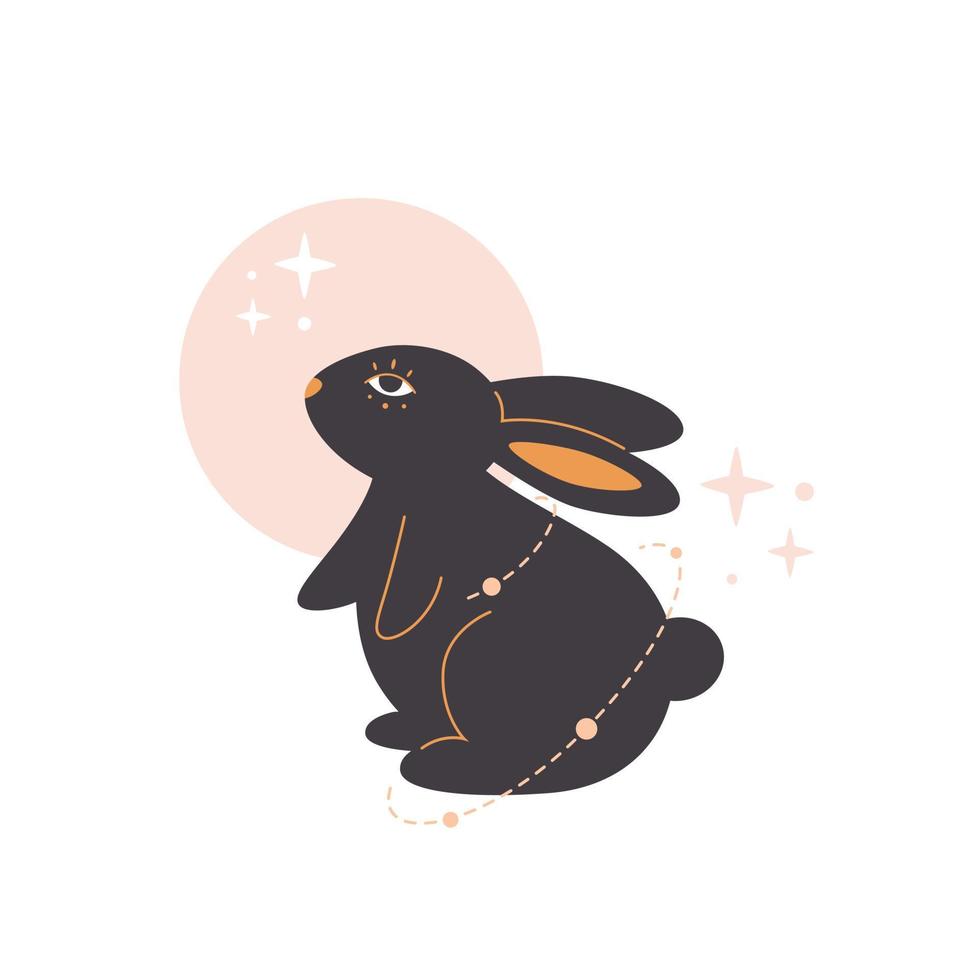 lindo conejo con elementos de astrología. año del conejo vector