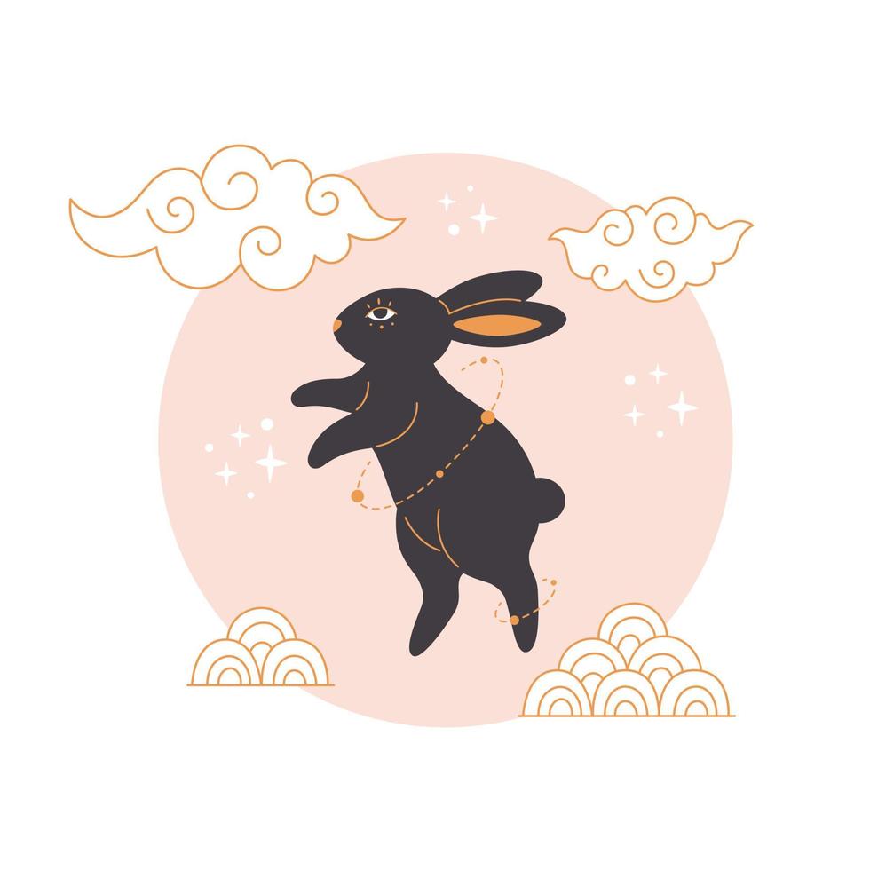 Happy Chinese New year greeting card with cute rabbit. Year of the Rabbit. Mid autumn festival vector