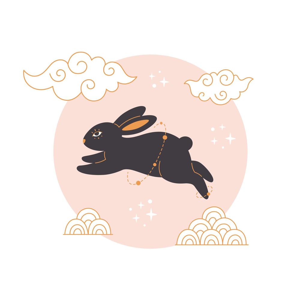 Happy Chinese New year greeting card with cute rabbit. Year of the Rabbit. Mid autumn festival vector