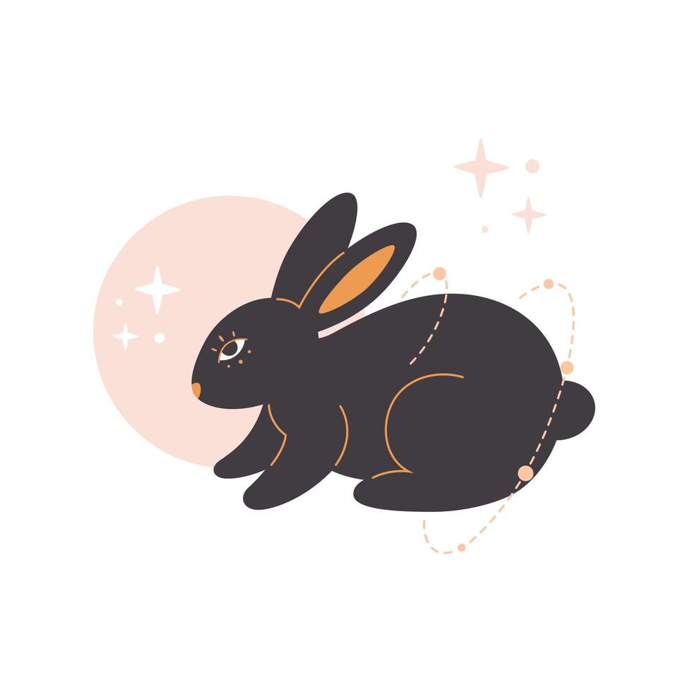 Cute rabbit with astrology elements. Year of the Rabbit vector