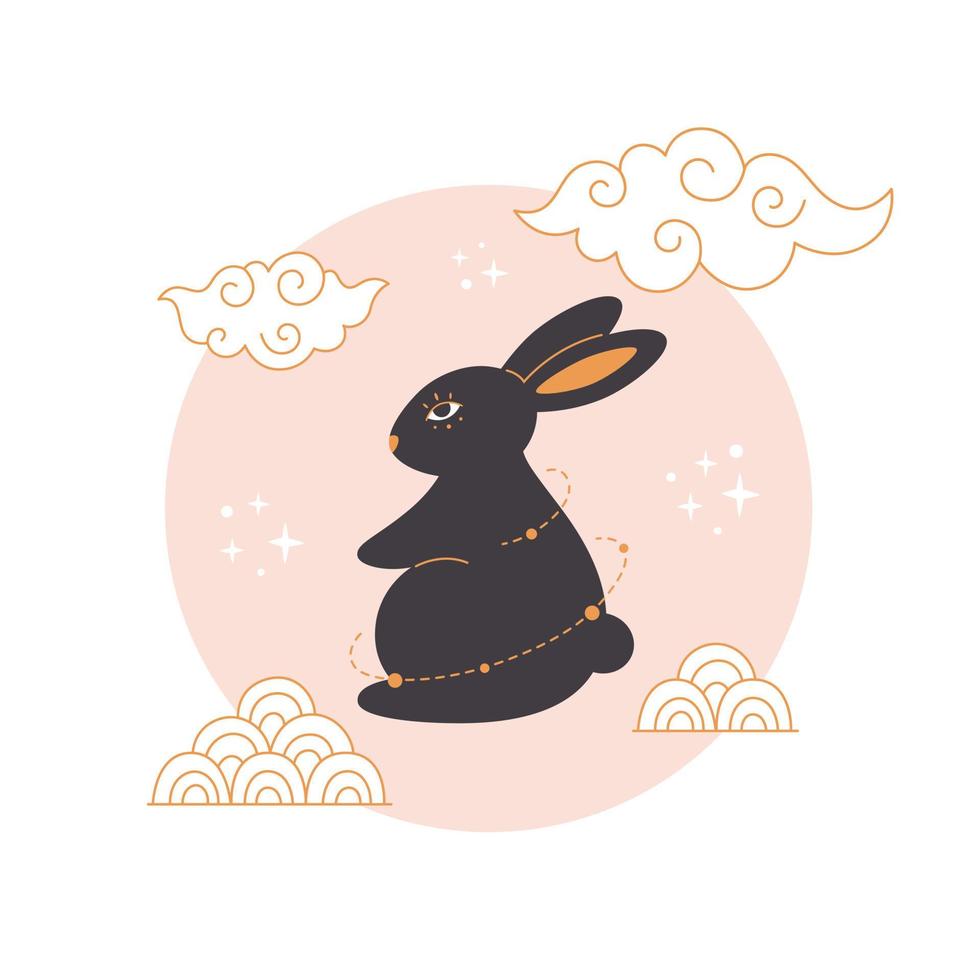 Happy Chinese New year greeting card with cute rabbit. Year of the Rabbit. Mid autumn festival vector
