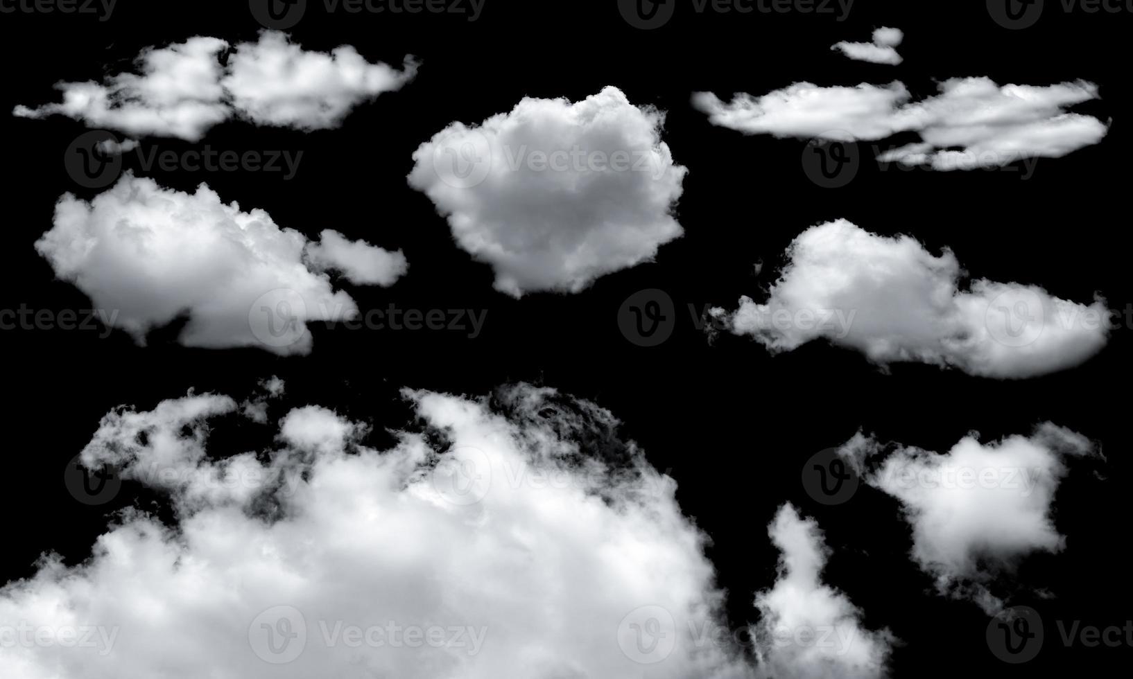 Set of White clouds isolated on black background. photo