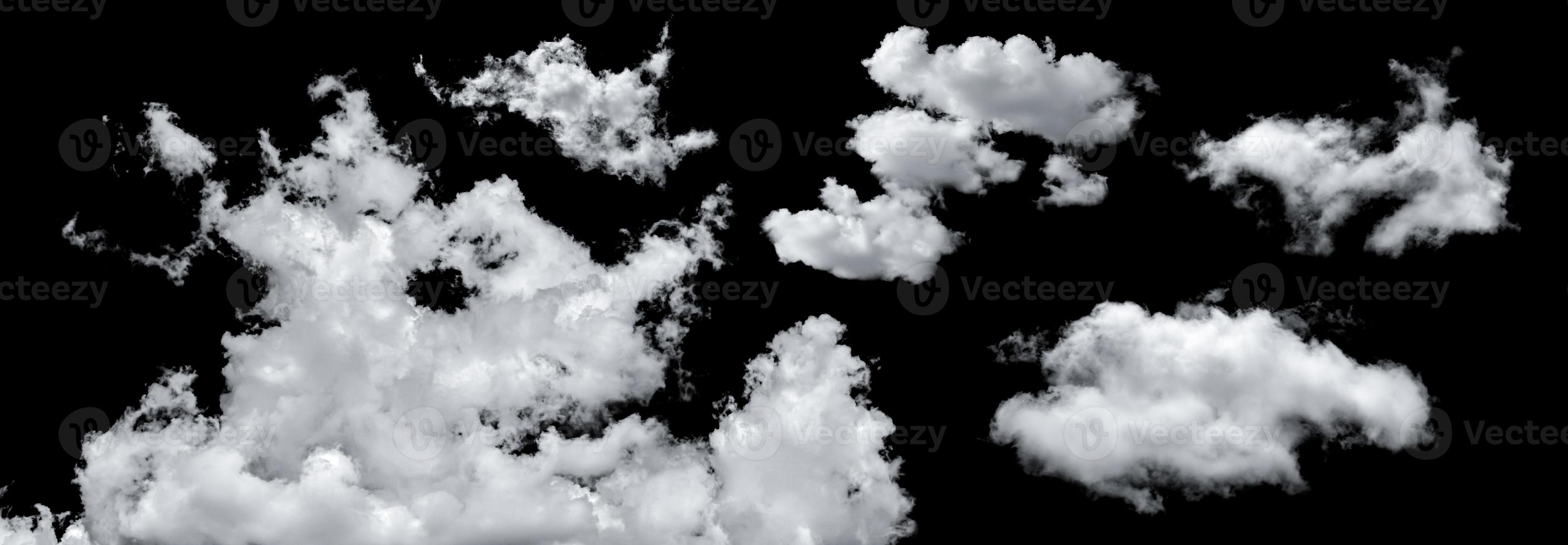 Set of White clouds isolated on black background. photo