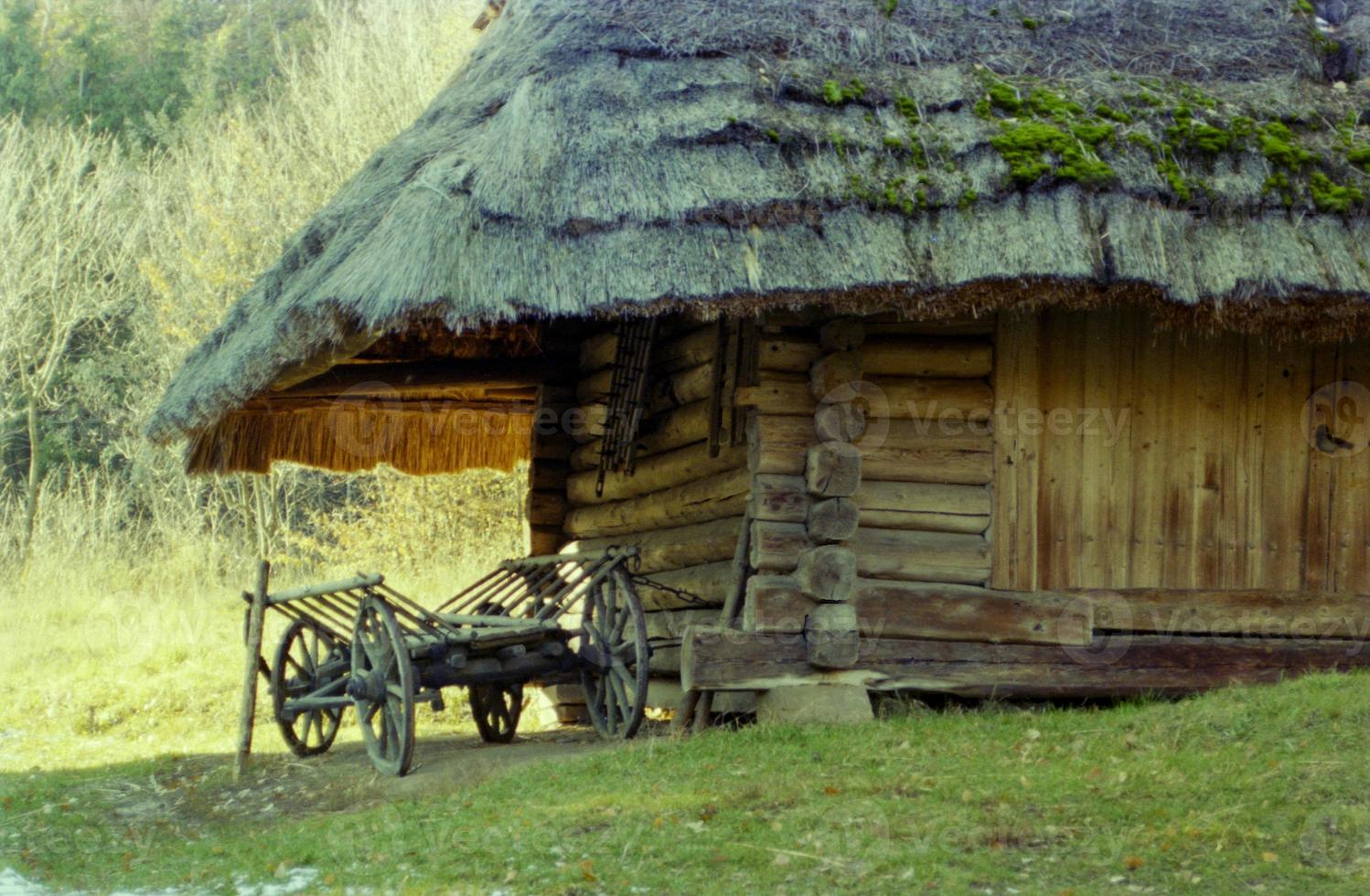 Photo on theme of old wooden hut without windows