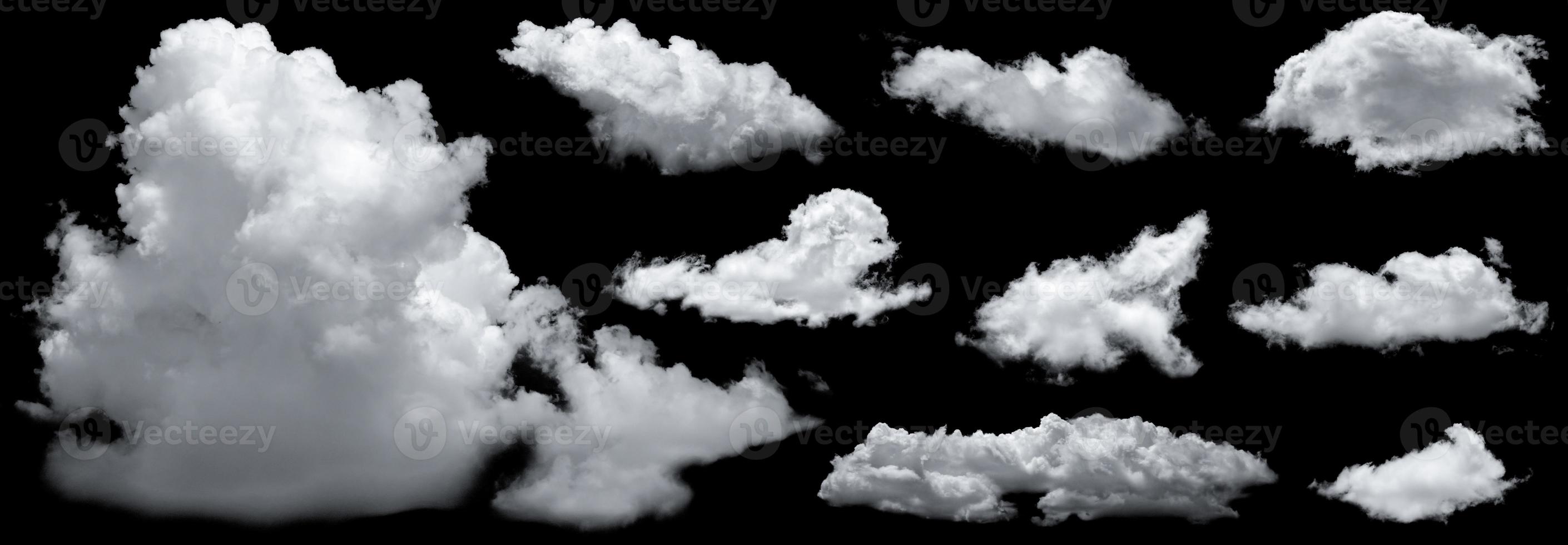 Set of White clouds isolated on black background. photo