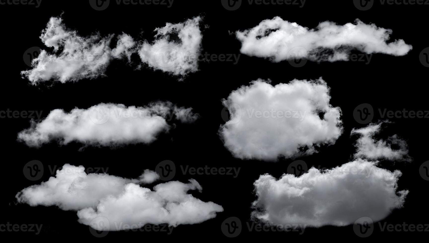 Set of White clouds isolated on black background. photo