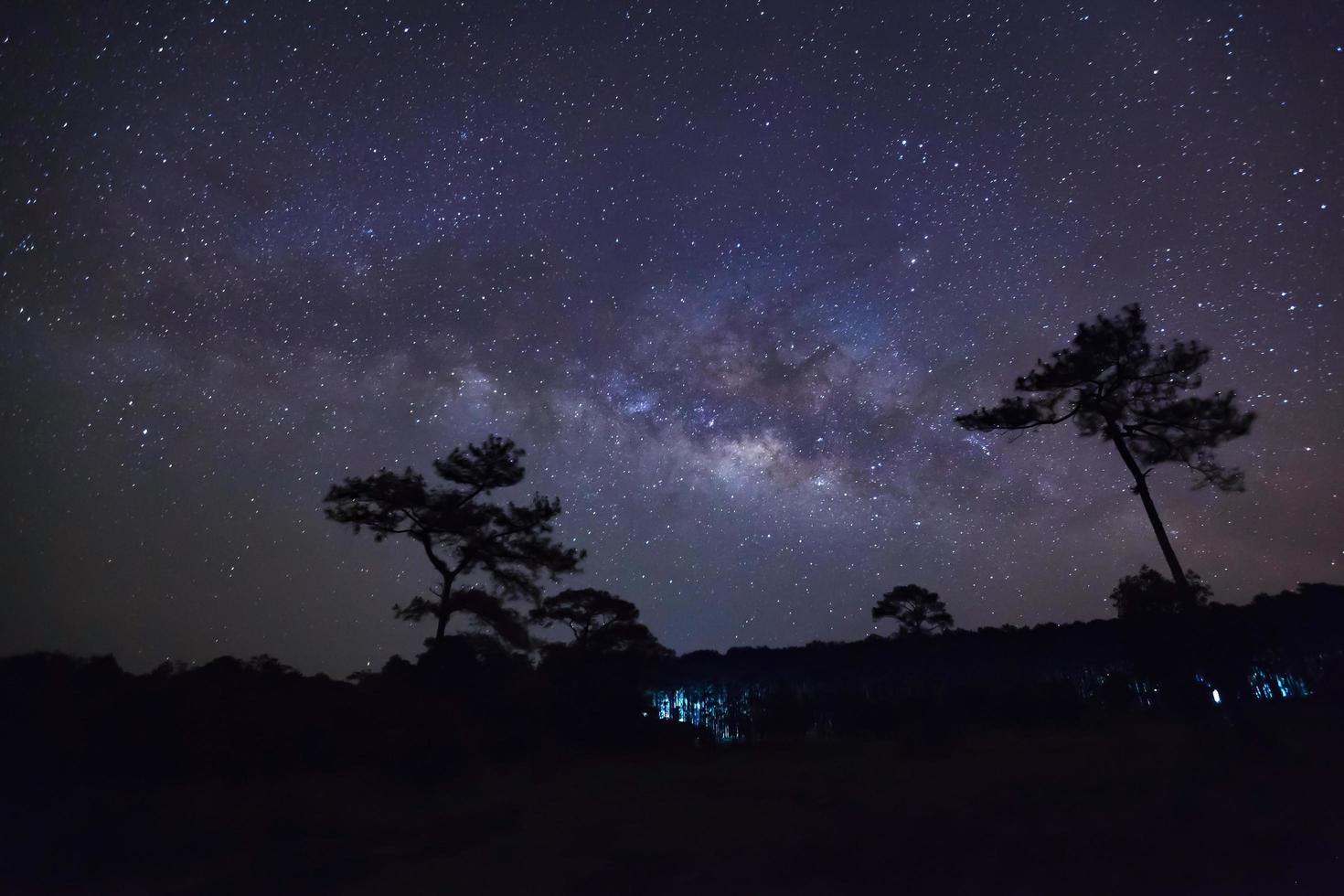 Milky Way Galaxy and Silhouette of Tree.Long exposure photograph. photo