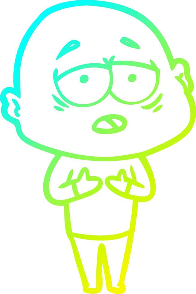 cold gradient line drawing cartoon tired bald man vector