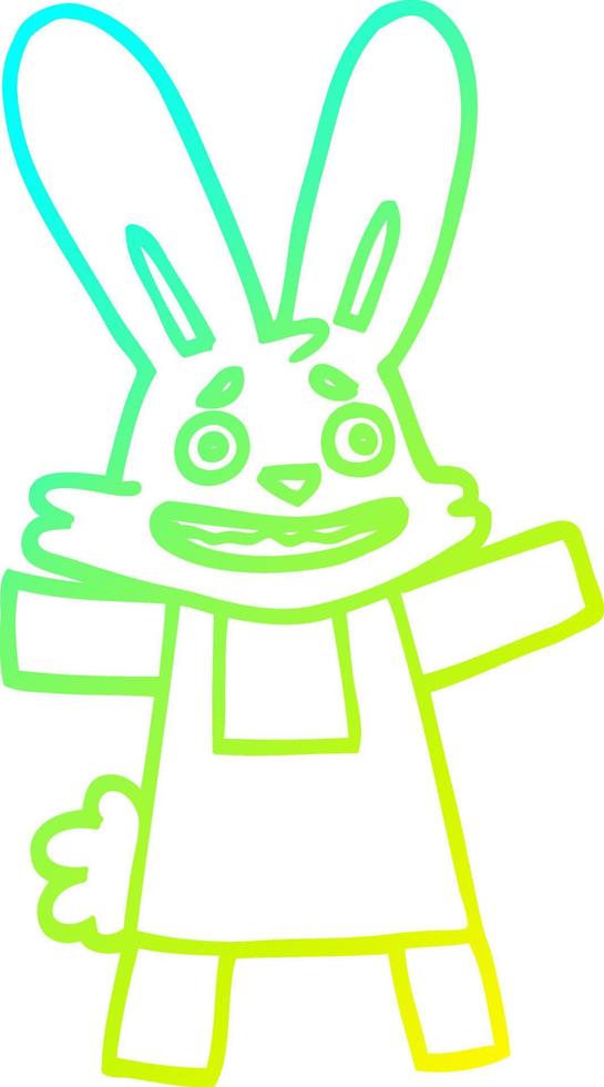 dibujo de línea de gradiente frío conejo de aspecto asustado de dibujos animados vector