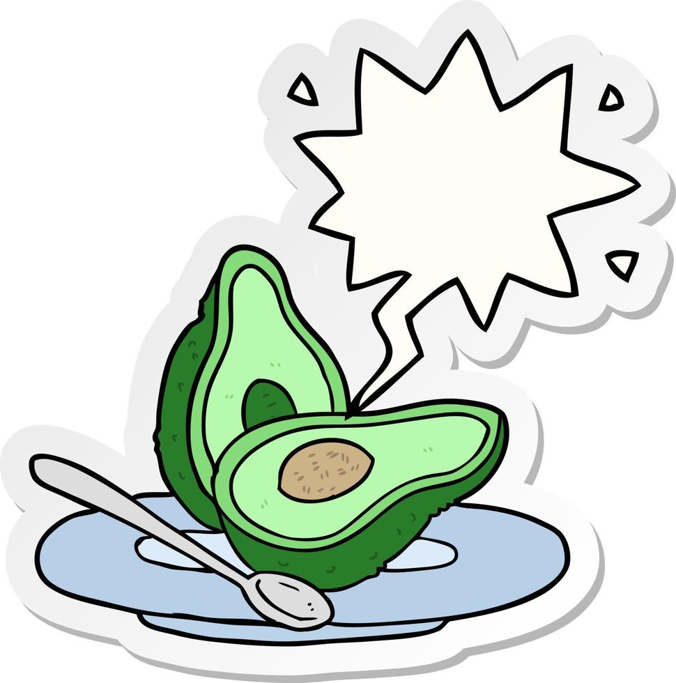 cartoon halved avocado and speech bubble sticker vector