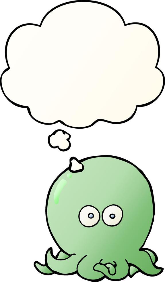 cartoon octopus and thought bubble in smooth gradient style vector