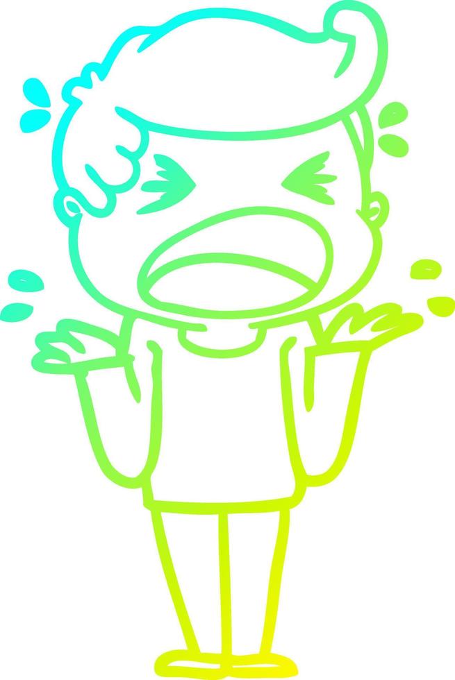 cold gradient line drawing cartoon shouting man vector