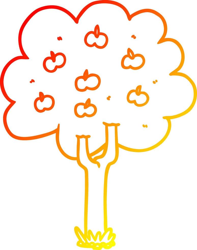 warm gradient line drawing cartoon apple tree vector